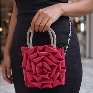 🌸 D’Margeaux New York Rose Satin Mini Bag – Hot Pink!